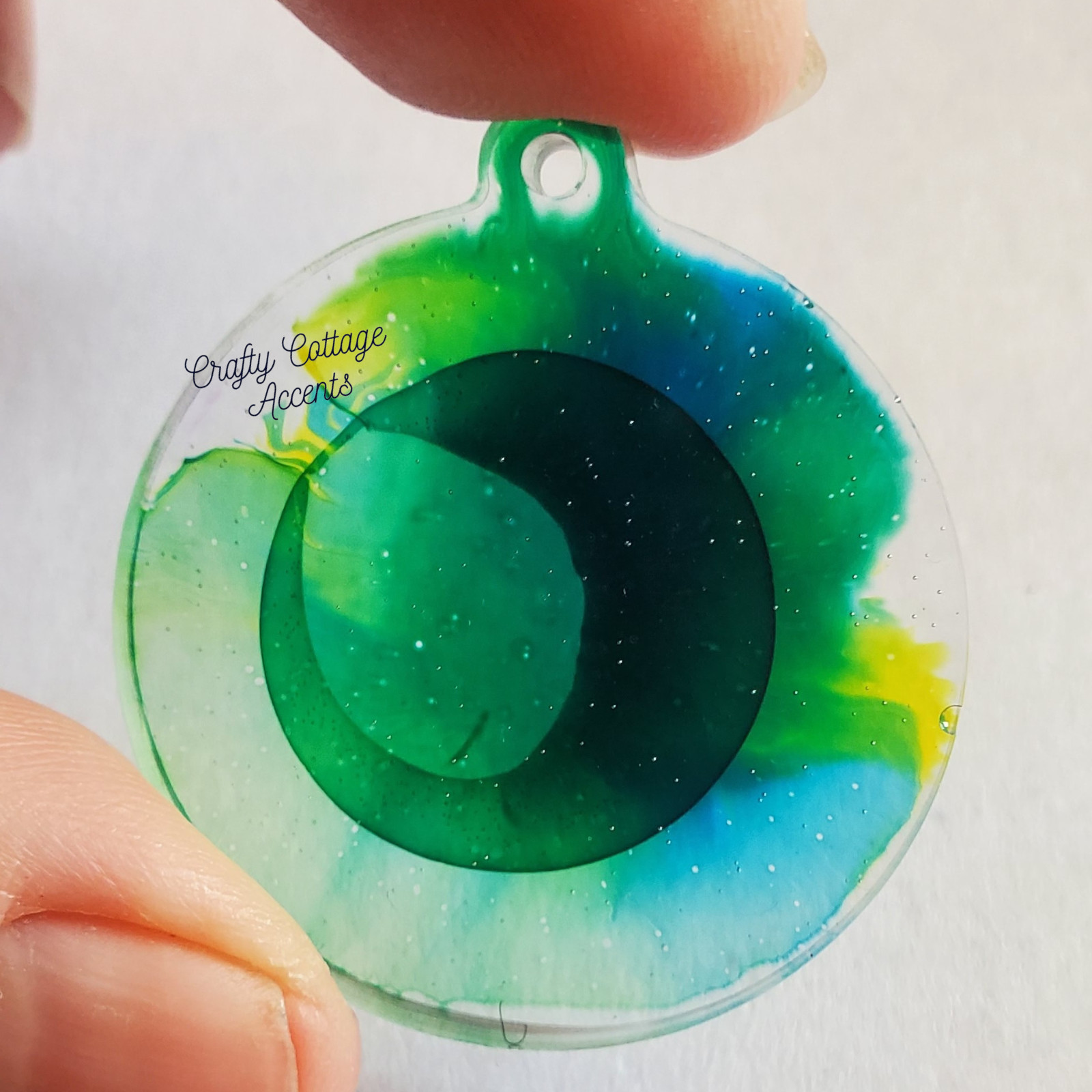 Handmade Resin Pet Tag Collar Charm Medium Circle Green Blue Yellow Accessory