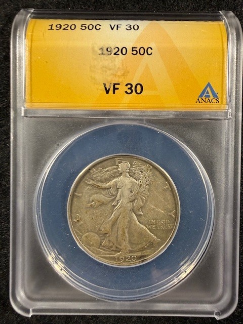 1920-P WALKING LIBERTY HALF DOLLAR ANACS VF30 NICE 90% SILVER 50C SHIPS FREE!!