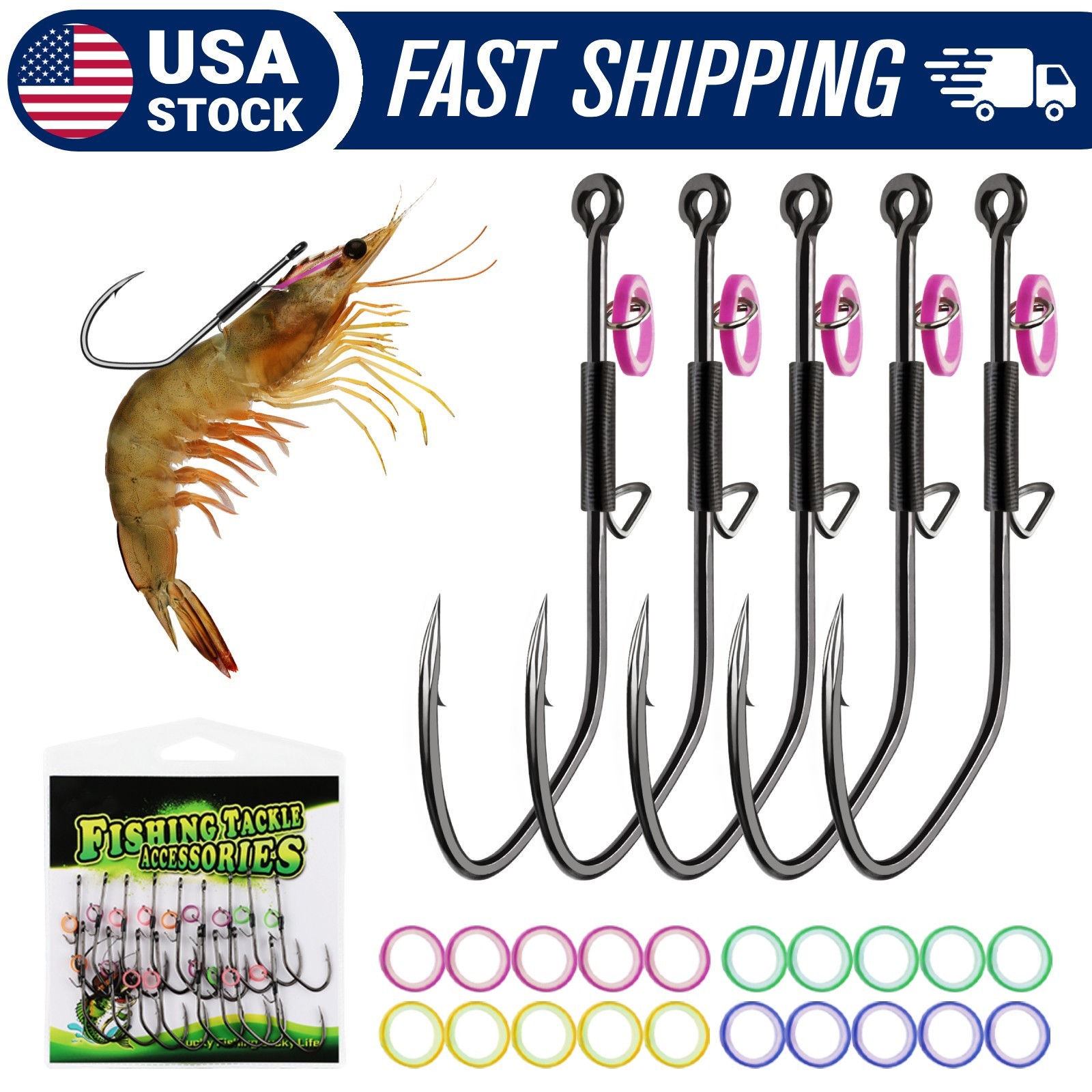 20PCS Live Shrimp Hooks - 1/0 2/0 3/0 Fishing Bait Hooks for Bass Pike Fishing