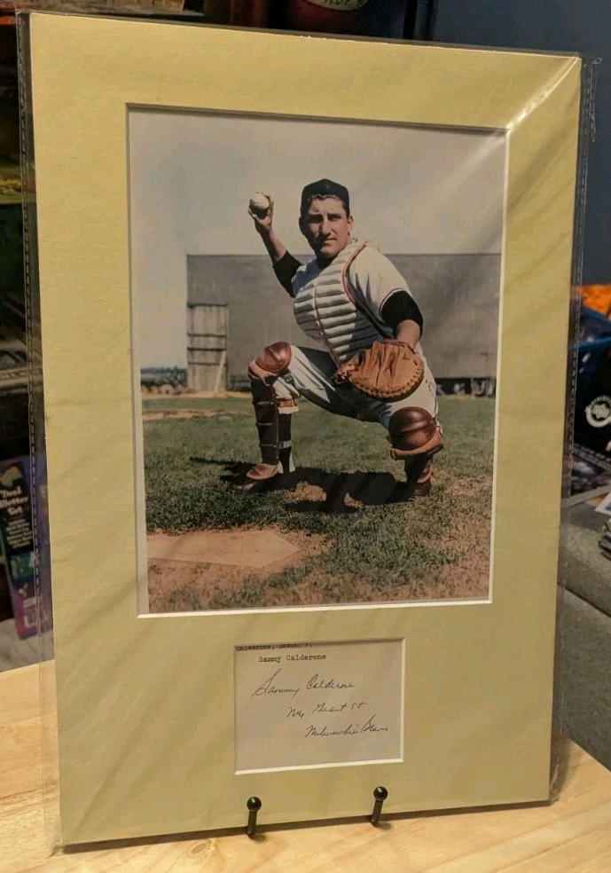 Sammy Calderone Milwaukee Braves Signed Cut Matted 8x10 Color Photo W/Our COA