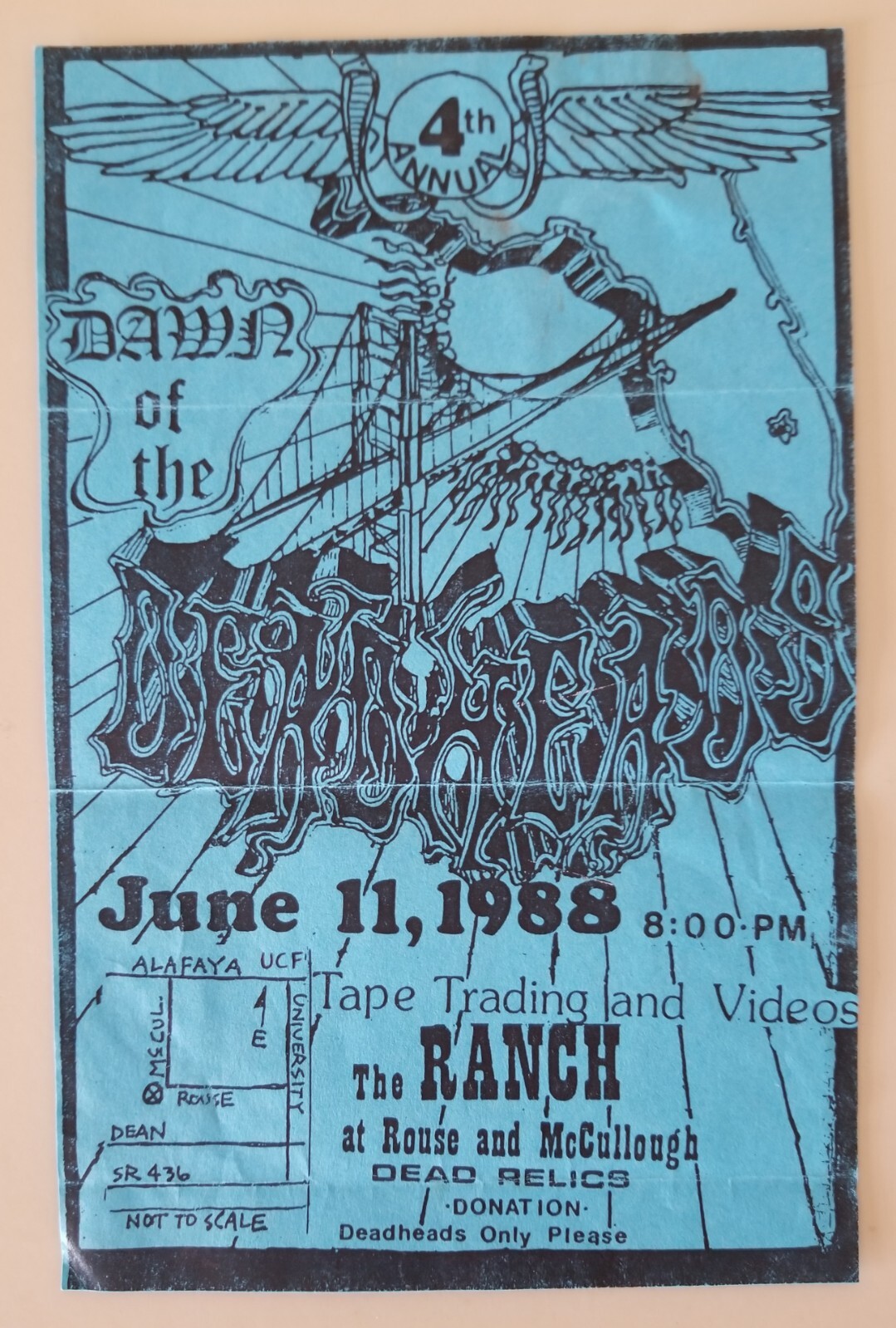 Rare, 4th Annual Dawn of The DeadHeads June 11 1988 Promo Flyer