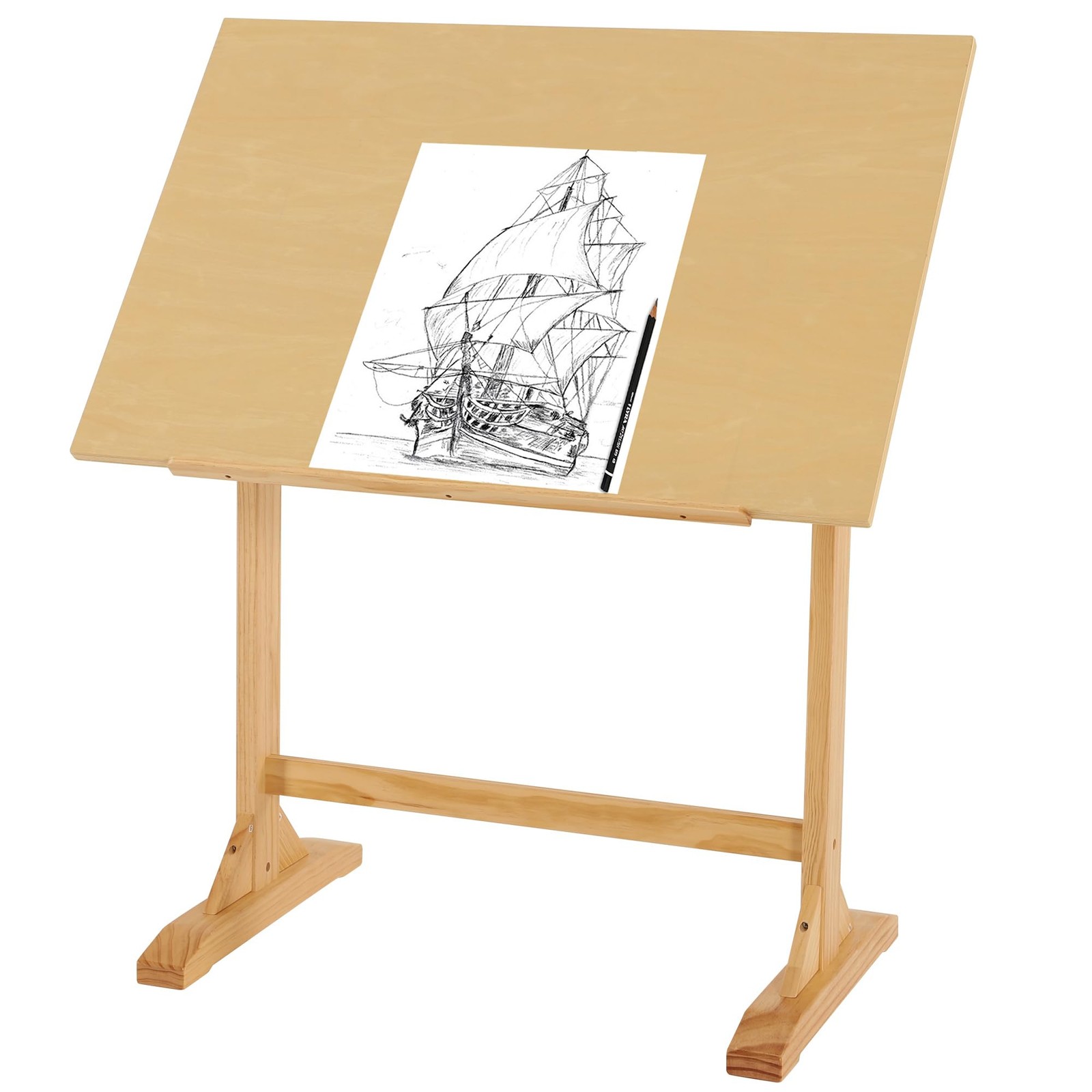 VISWIN Wood Drafting Table for Adults, 24'' x 35" Fixed Height-L, Natural