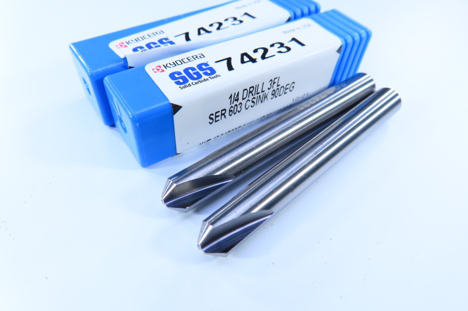 LOT ( 2 ) NEW 1/4" SGS KYOCERA CARBIDE BUR COUNTERSINK CHAMFERING CUTTING TOOLS