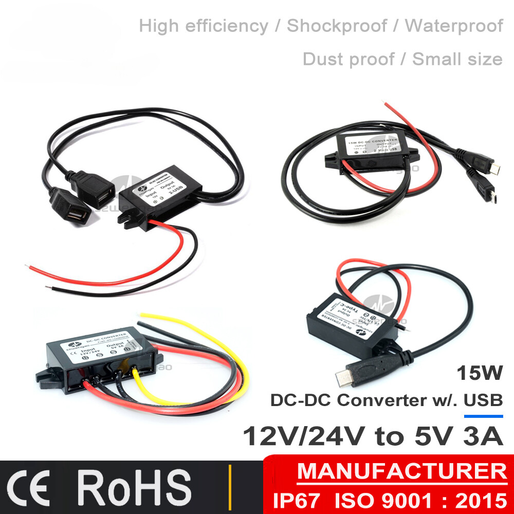 12V 24V to 5V 3A 15W DC-DC Step Down Buck Converter Power Supply USB for Car