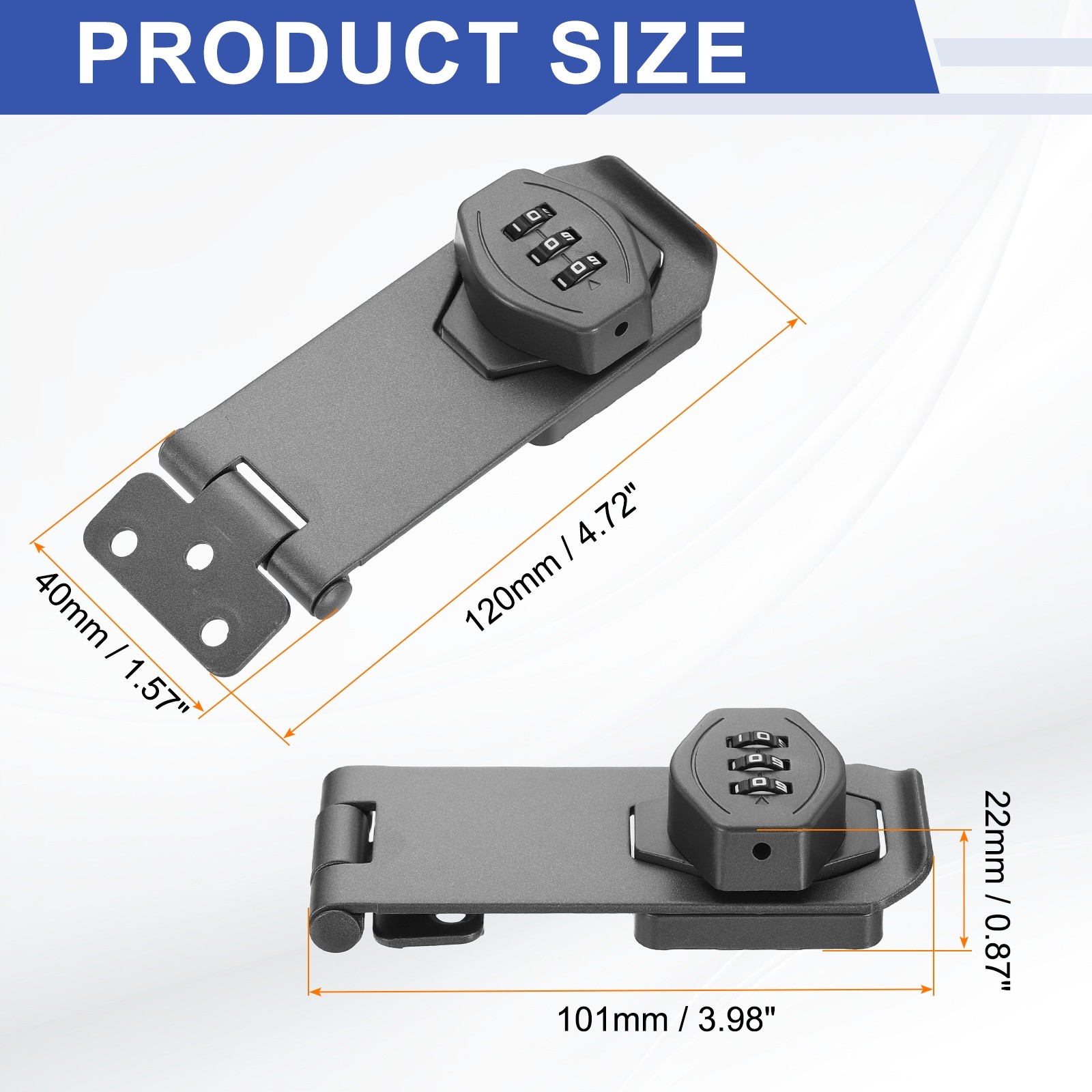 Keyless Cabinet Combination Lock 4" 3-Digit Password Hasp Lock Gray