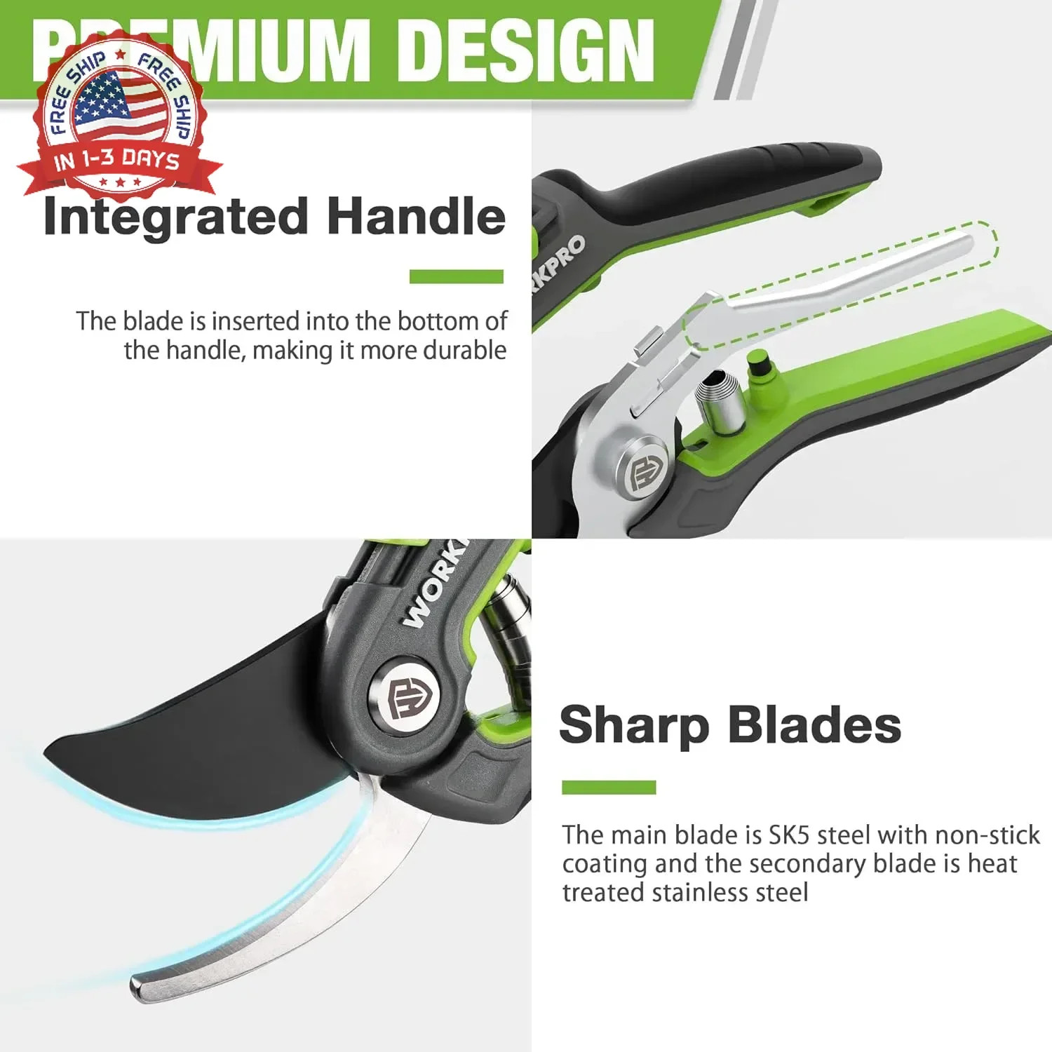 WORKPRO Garden Pruning Shears 2 Pack, 8" Bypass Pruning Shears and 6.25" Straigh
