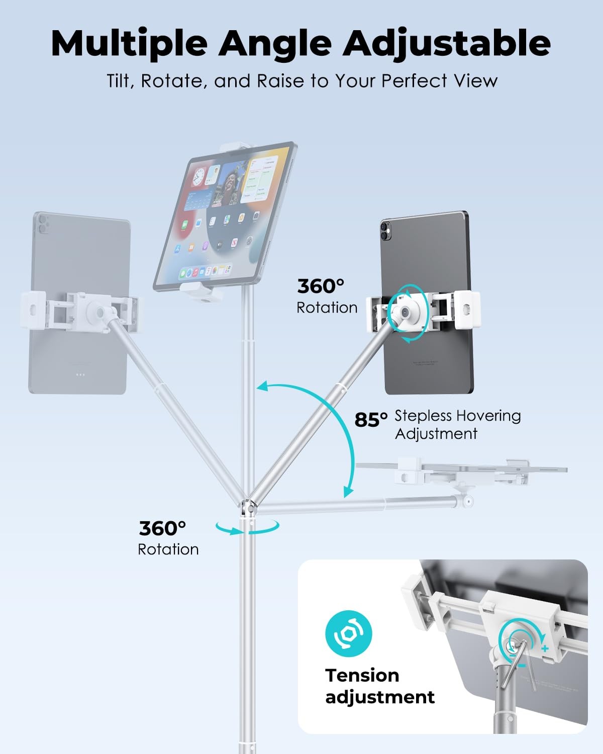 Viozon Tablet Floor Stand, Height & Angle Adjustable Tablet Holder with Alumi...
