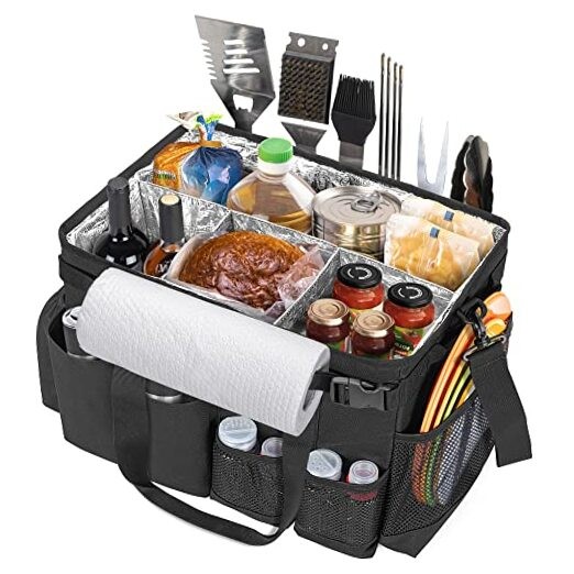 Large Grill Utensil Caddy with Paper Towel Holder, Outdoor Picnic Bag Black