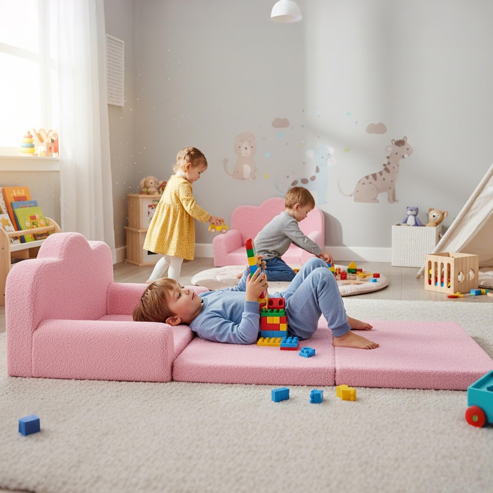 Sofa, 2-in-1 Soft Couch Fold Out, Cloud-Like Comfy Couch Reading Chair with C...