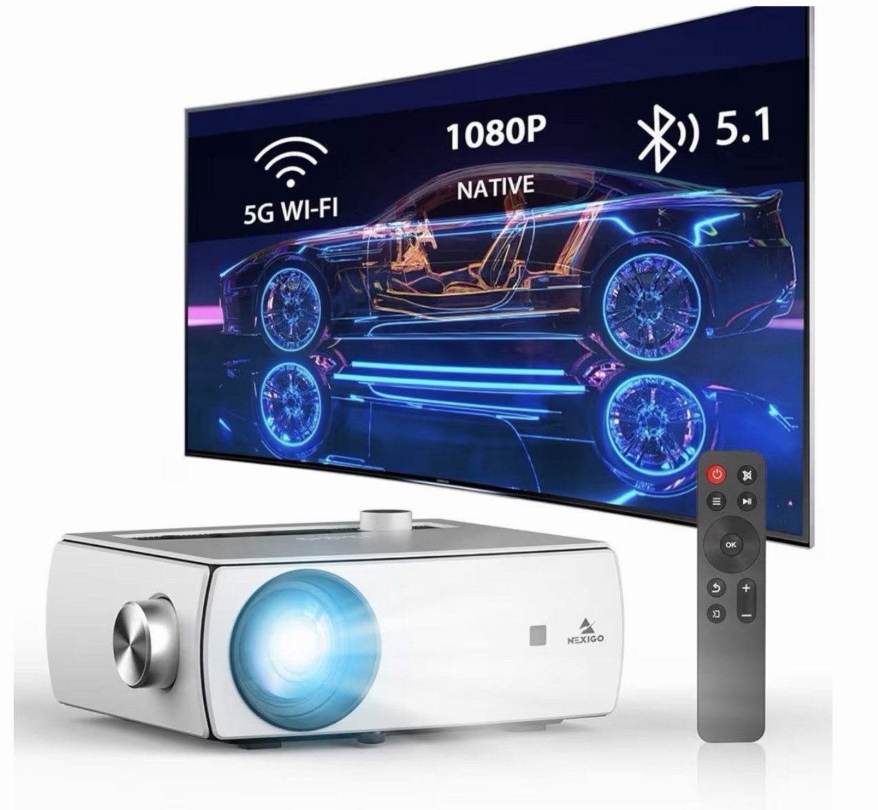 NexiGo WiFi Bluetooth Projector PJ10 220ANSI Native 1080P Movie Projector