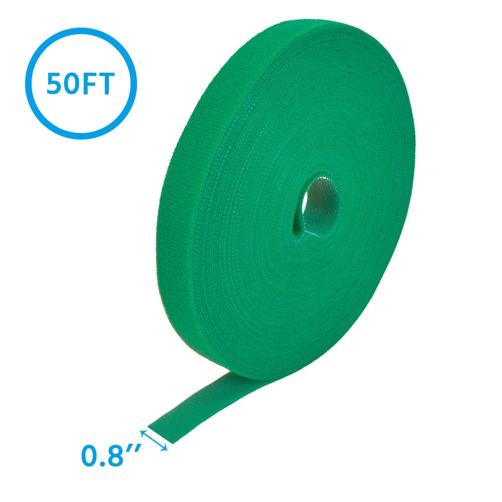 10 Pack of 50Ft 0.8" Width Hook and Loop Strap Tape Green
