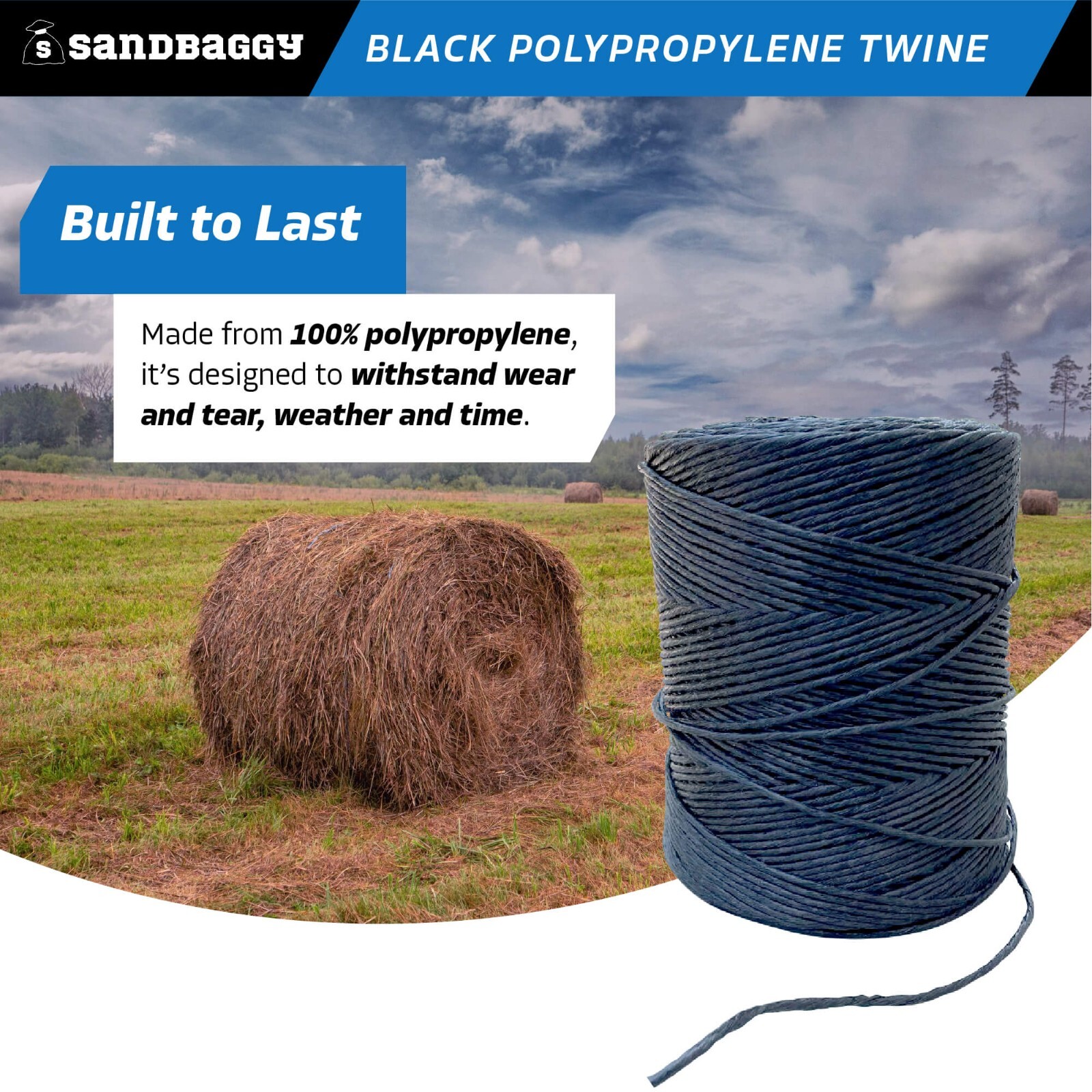Heavy Duty Black Polypropylene Twine - 2000 ft Roll (UV Protected) - 5-Ply
