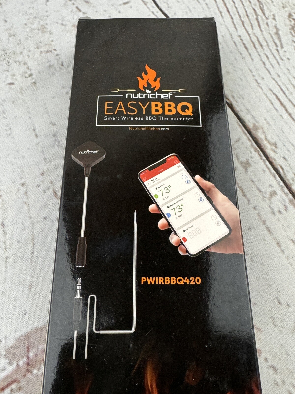 NutriChef PWIRBBQ420 Bluetooth BBQ Thermometer Smart Stainless Probe App Grill