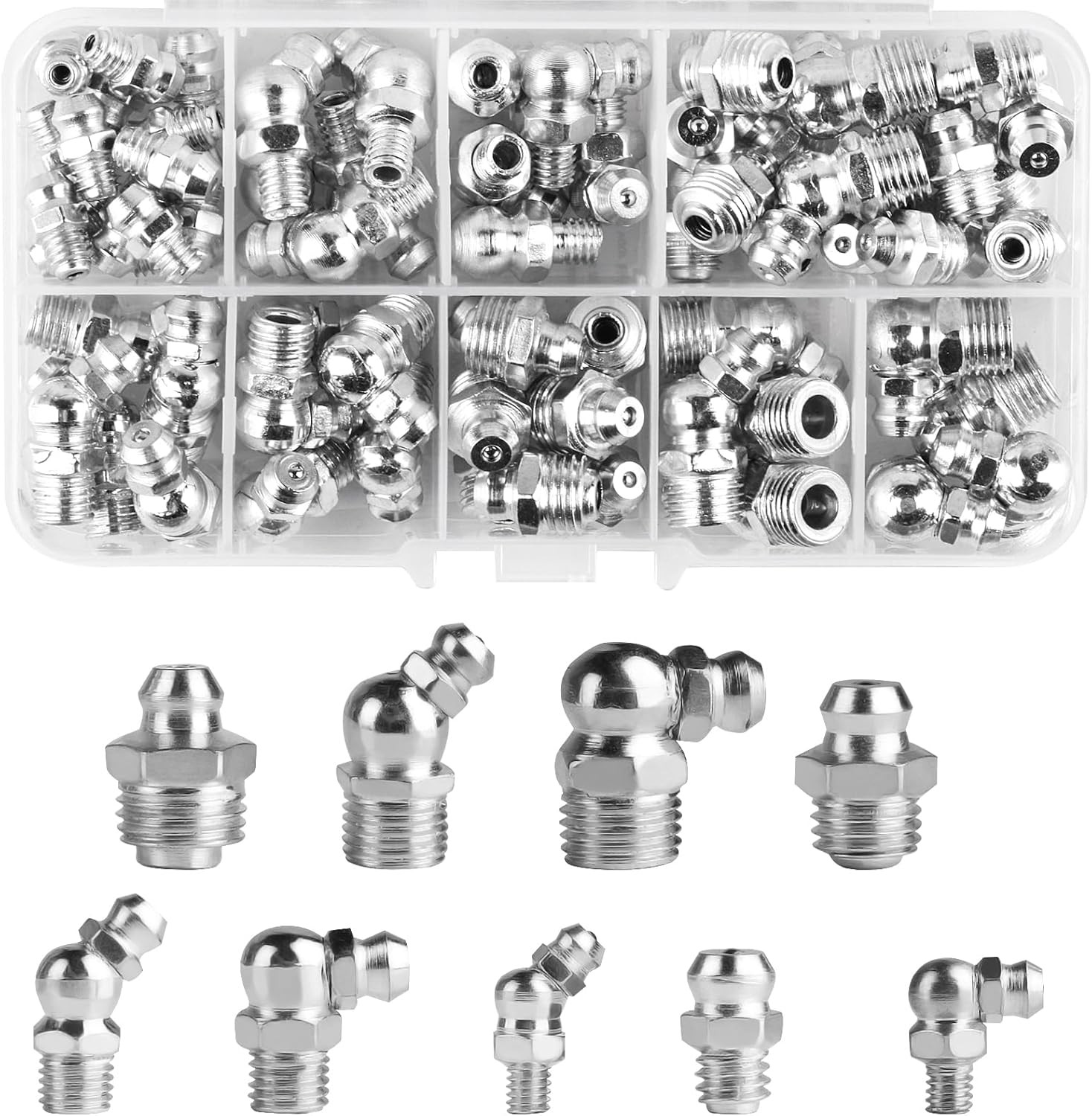 70 Pcs Metric Grease Fittings Assortment, M6 M8 M10 Metric Hydraulic Zerk Grease