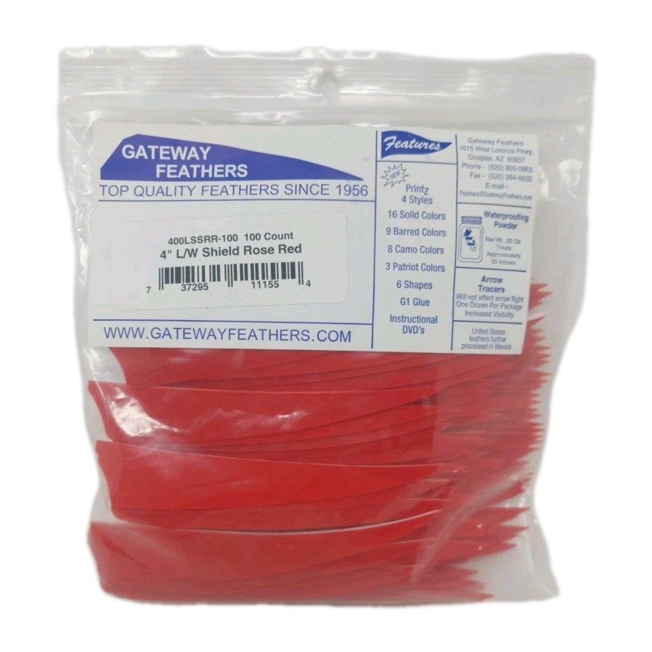 100 Pack Gateway Feathers 4" Left Wing: Shield Rose Red 400LSSRR-100