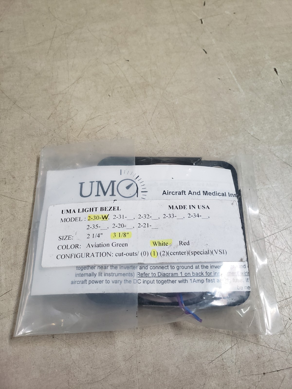 Uma Instruments 2-30-W El Instrument Light Bezel 3-1/8" Blue/White Lighting