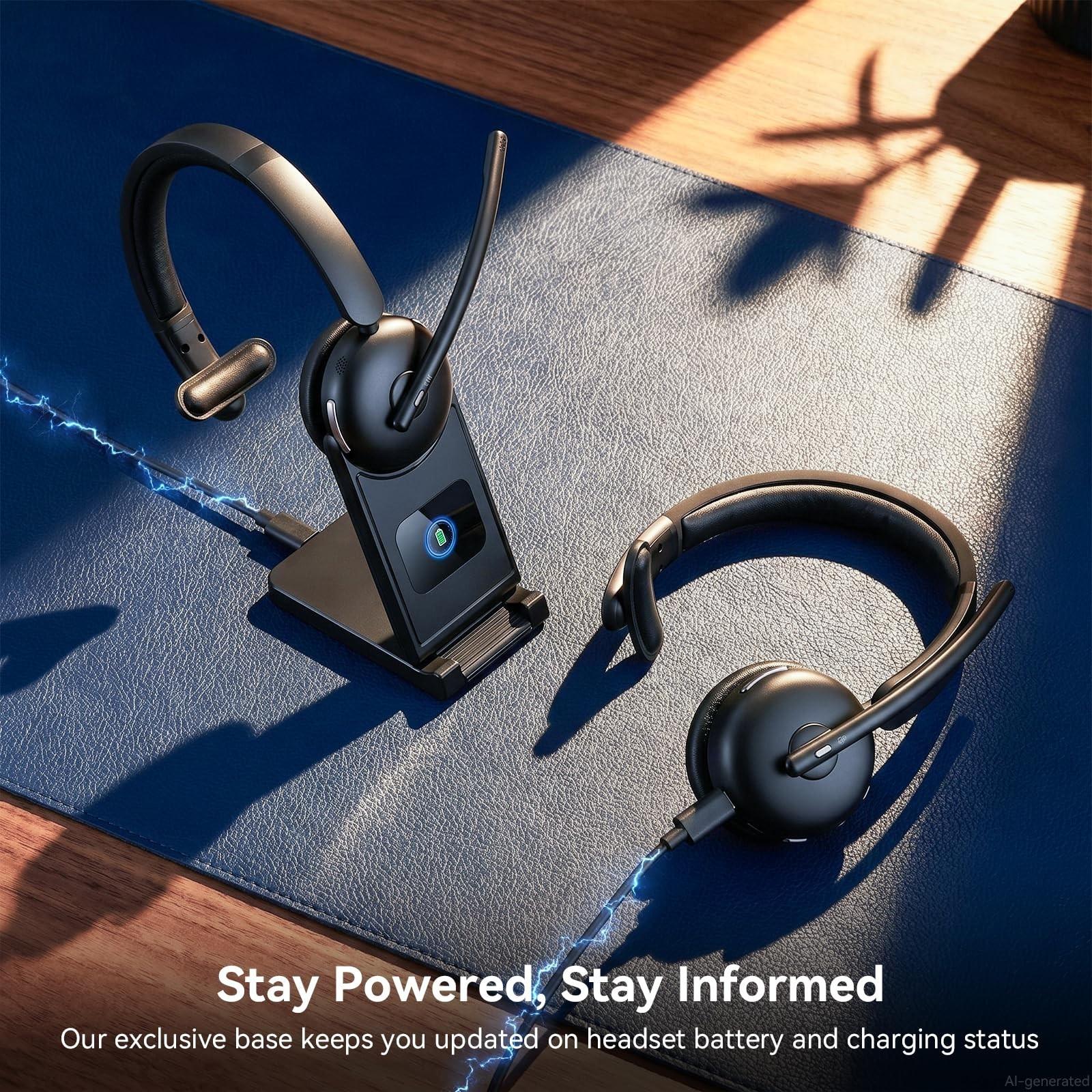 Wireless Headset, Wireless Headset with Mic for Work, AI Noise Cancelling, 65Hrs