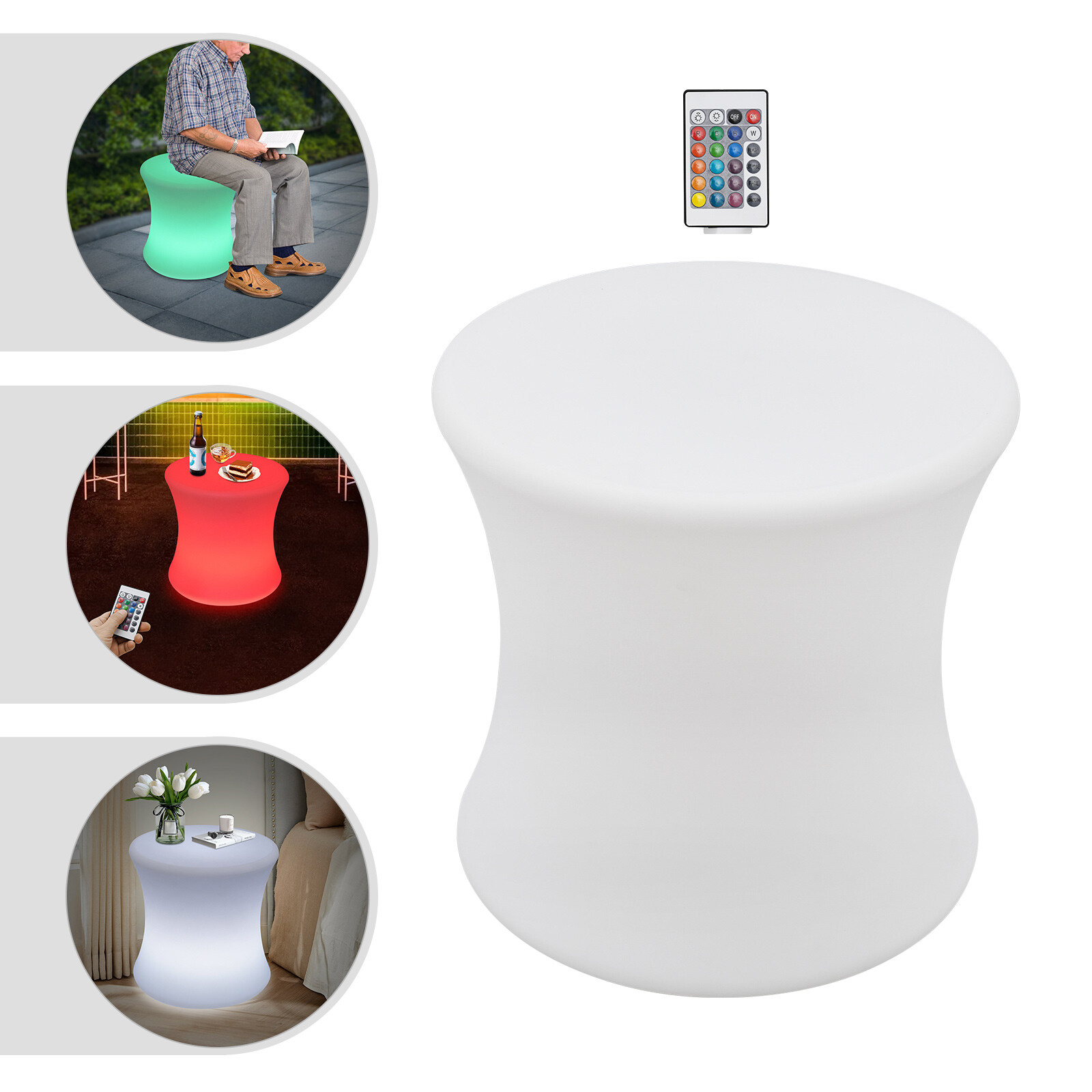 16" LED Color Light Up Furniture Chairs Bar Stool Square Club Seat Waterproof+RC