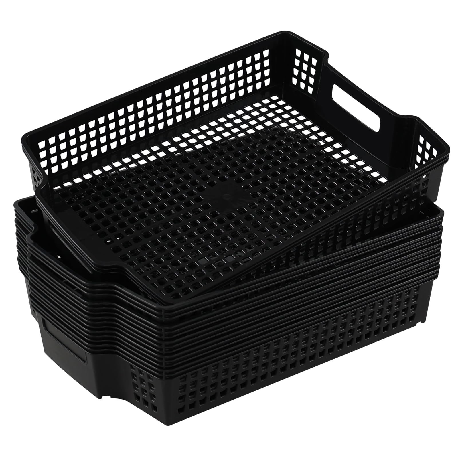 6 PCS Plastic Stacking Storage Baskets Paper Storage Basket Tray Black