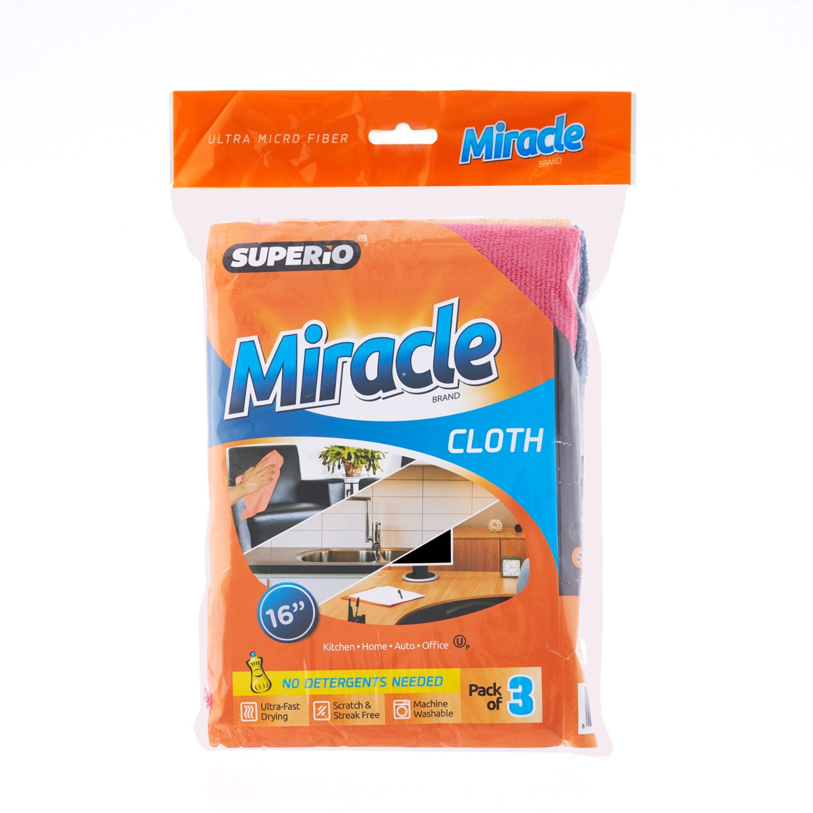 Superio Microfiber Cleaning Cloth 3 Pack, multi-purpose rags for home and auto