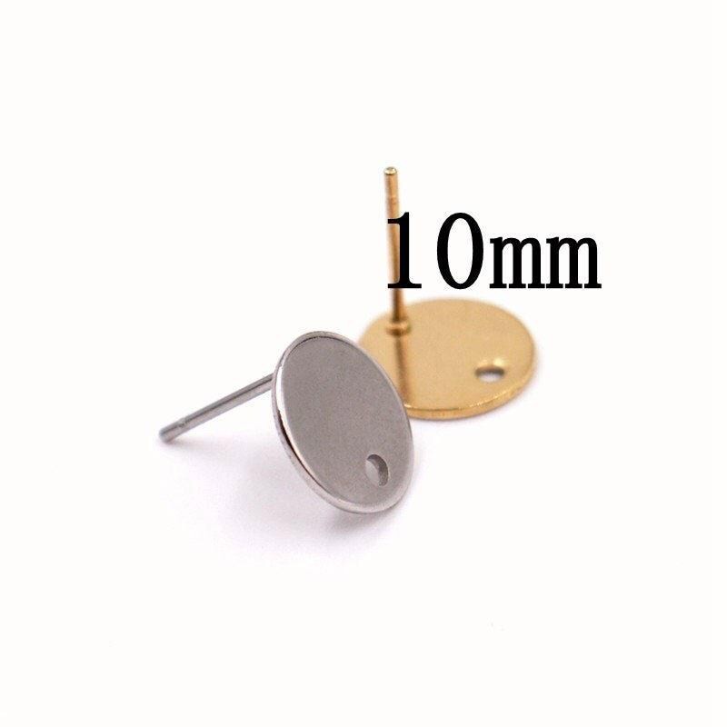 16PCS Stainless Steel Round Stud Earrings Component Gold Tone 10mmCES17-SILVER-