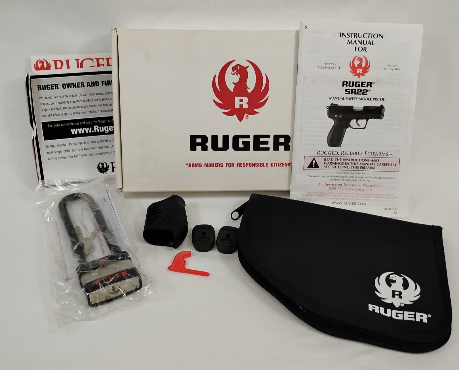 Ruger SR22 Original Factory Box Soft Case Manual Lock Grip Sleeves Accessories