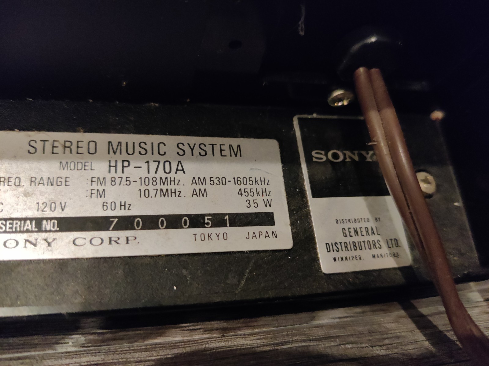 VINTAGE Sony HP -170A AM/FM Solid-State W/ Turntable