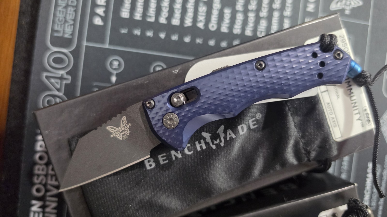 Benchmade 2950BK Partial Immunity Folding Knife, Cobalt Blue Aluminum Handl