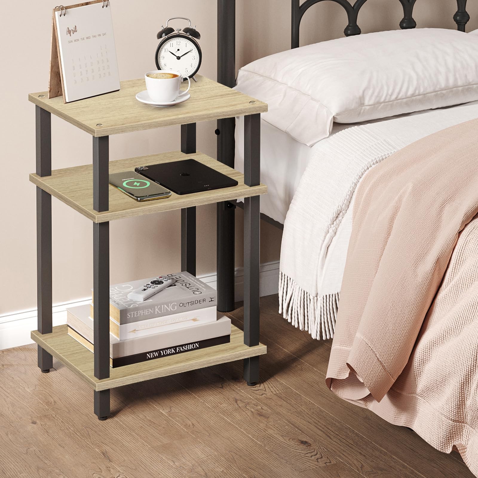 End Side Table Nightstand 3Tier Storage Shelf Couch Small Room TB01BO049