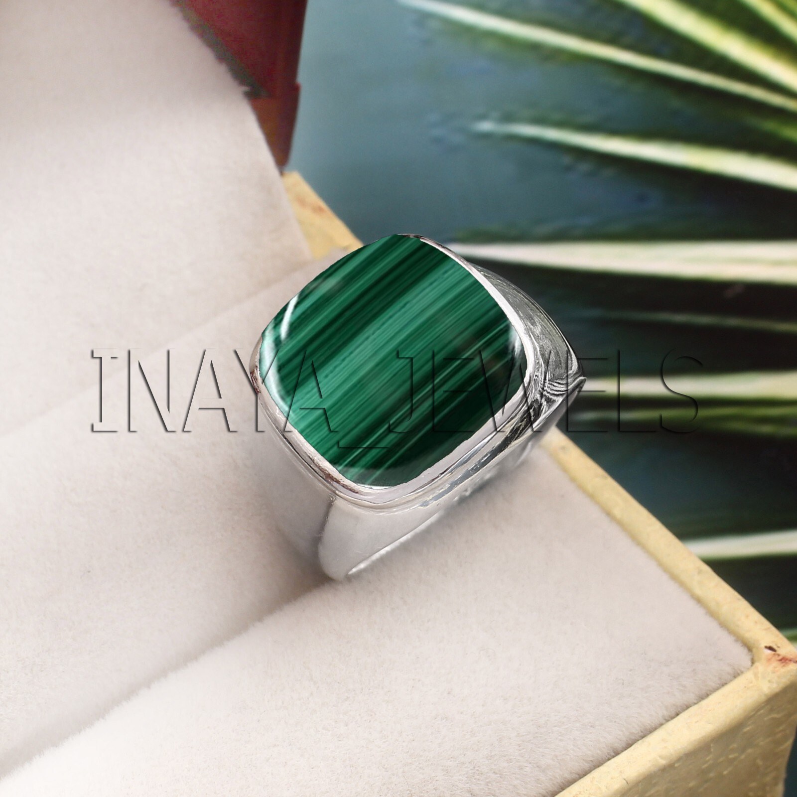 Natural Malachite Mens Ring Solid 925 Sterling Silver Handmade Husband Gift Ring