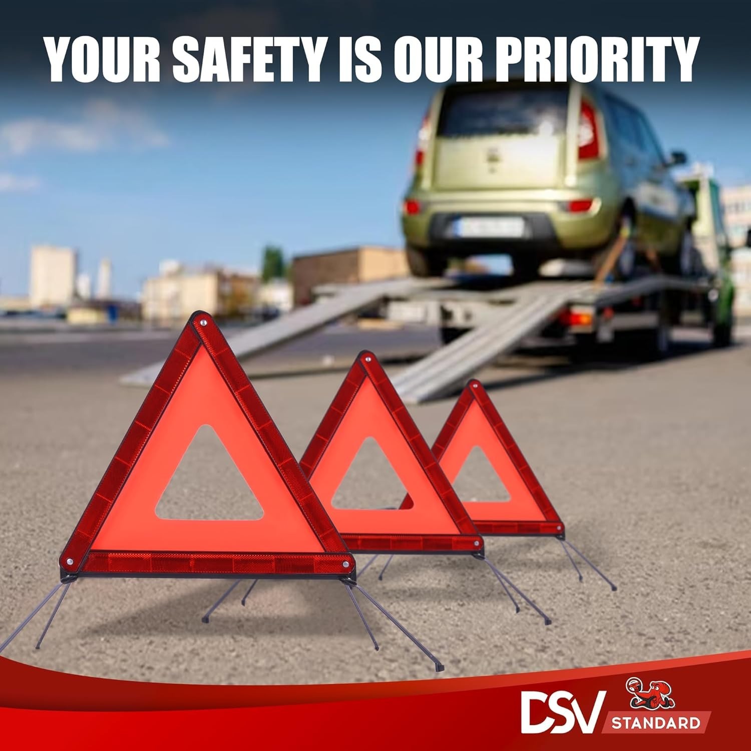 Compact Reflective Emergency Vehicle Warning Triangles (3-Pack)
