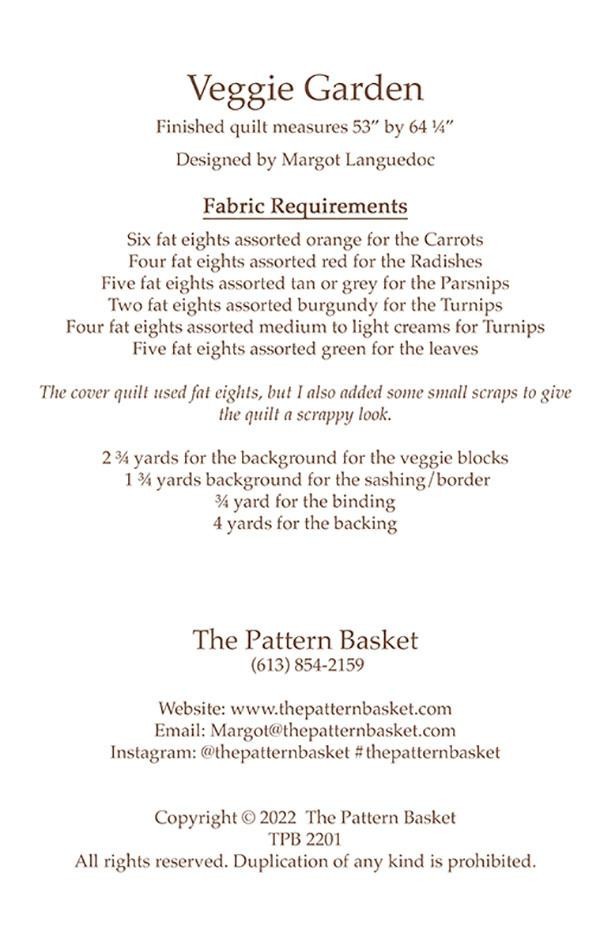 Pattern Basket VEGGIE GARDEN Fat Eighth Pattern