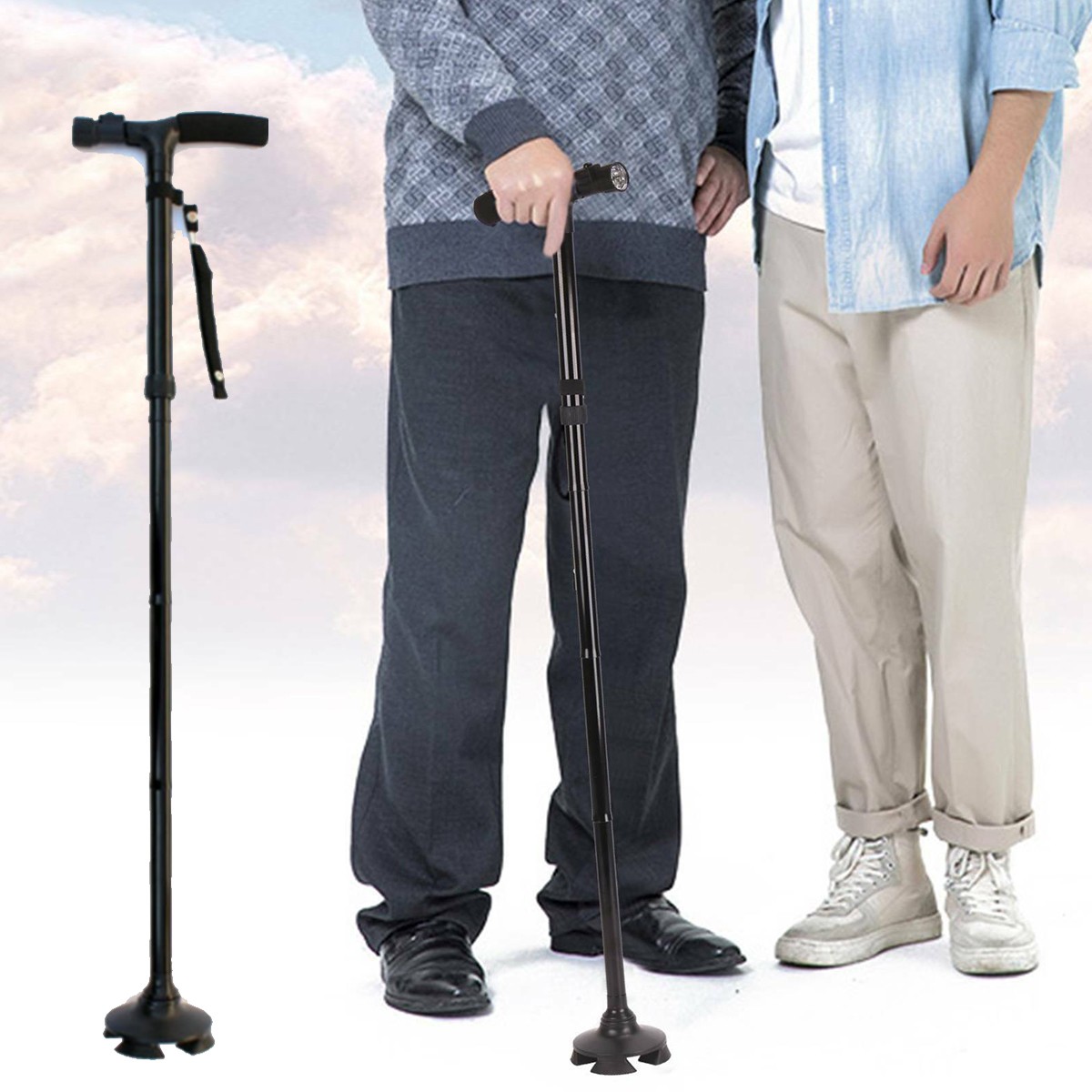 Adjustable Walking Cane With LED Light Foldable Walking Stick Hiking Climbing