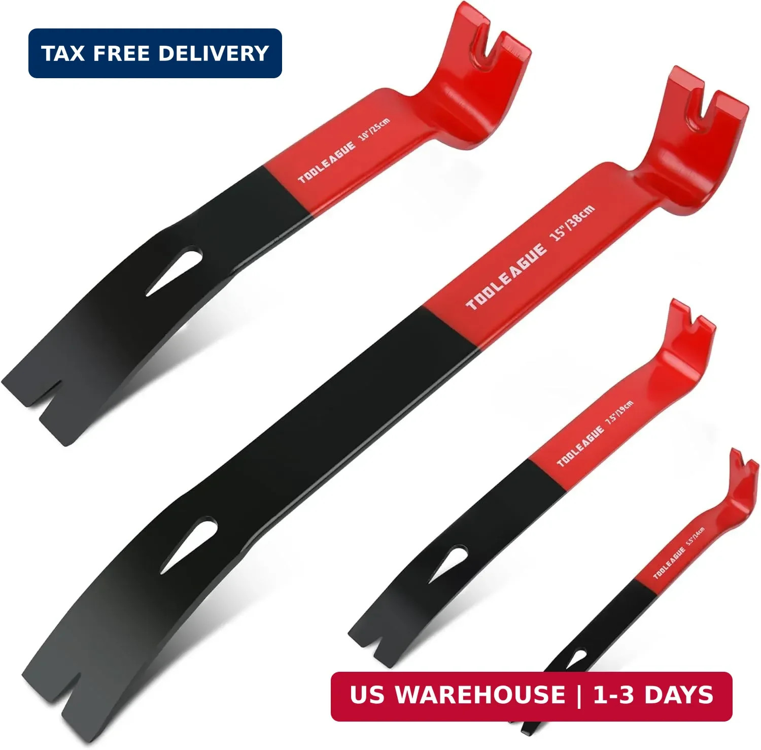 TOOLEAGUE 4Pcs Flat Pry Bar Set,5-1/2",7-1/2",10",15" Utility Heavy Duty Crow Ba