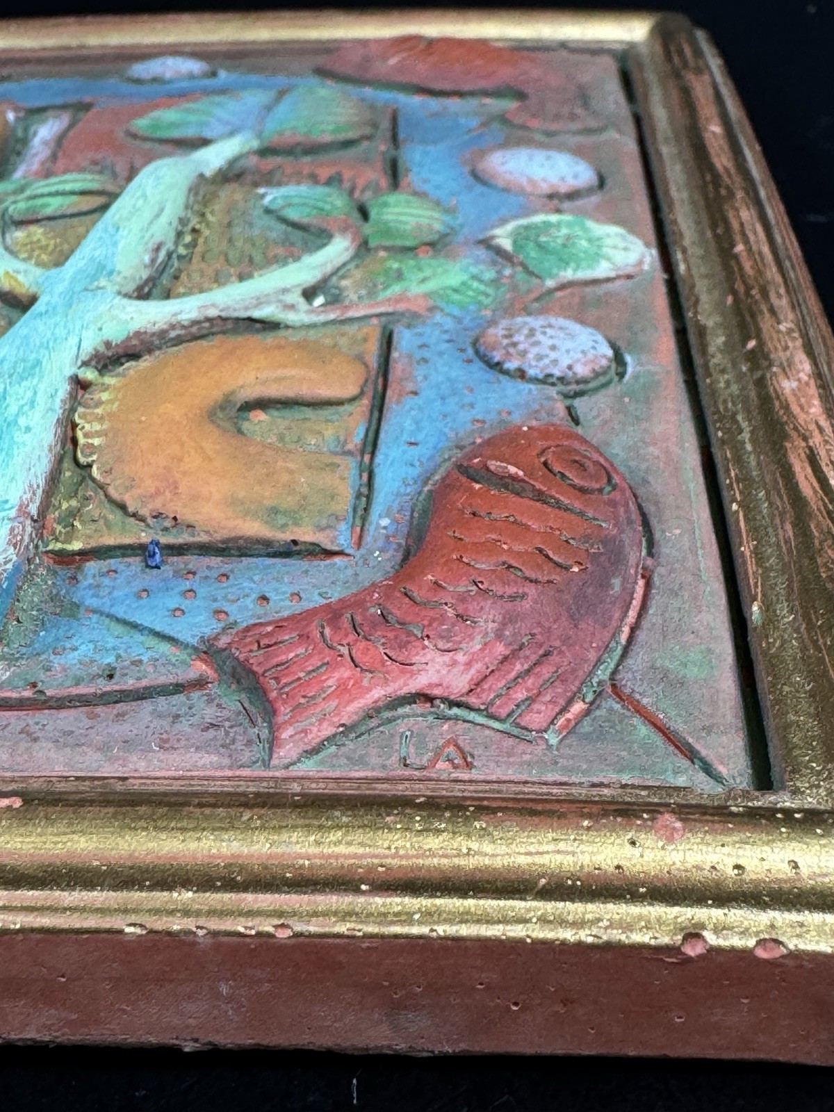 Vintage Cat Tile 3-D Art Atomic Mod Stamped By Maker Must See