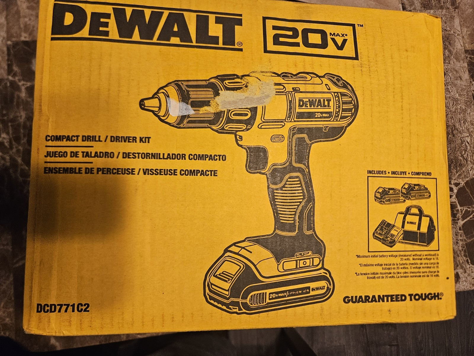 DEWALT DCD771C2 20V MAX Drill Set 1/2 in Keyless, 2 Li-Ion Batt Charger Bag