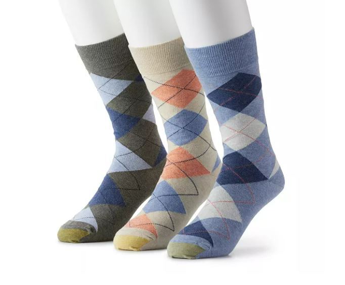 GOLD TOE Men's 3 pack Carlyle Argyle Crew Fashion Dress Socks, socks size 10-13