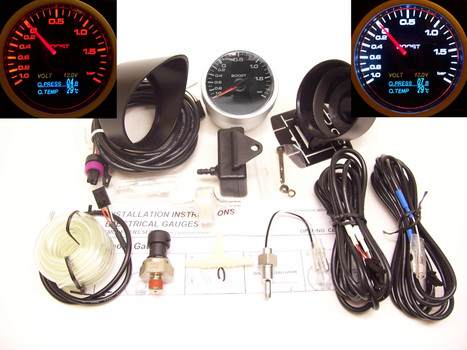 RSR Boost Pressure Gauge 4 in 1 Clear Oil Pressure Oil Temperature Boost Gauge 60 Instrument