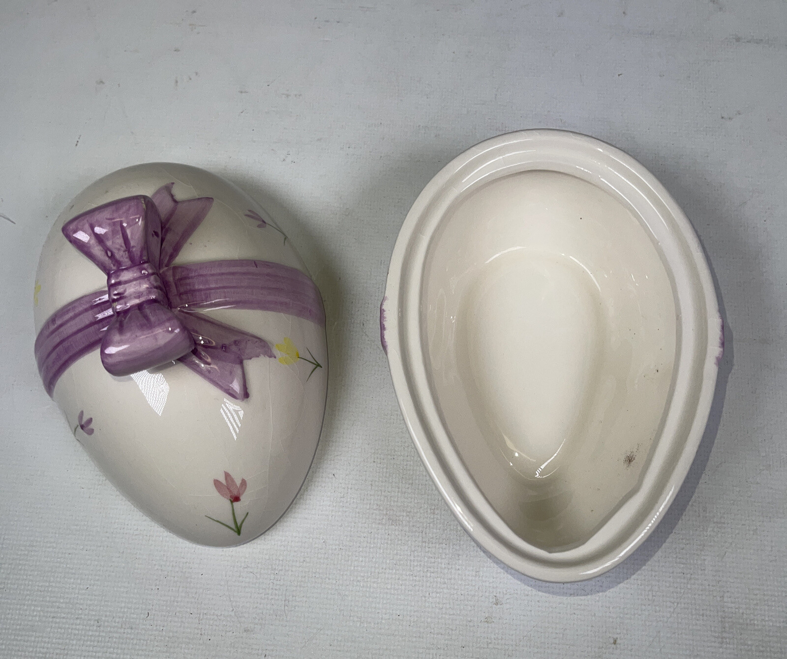 Interpur Porcelain Easter Egg Trinket Box Pink Bow Flowers