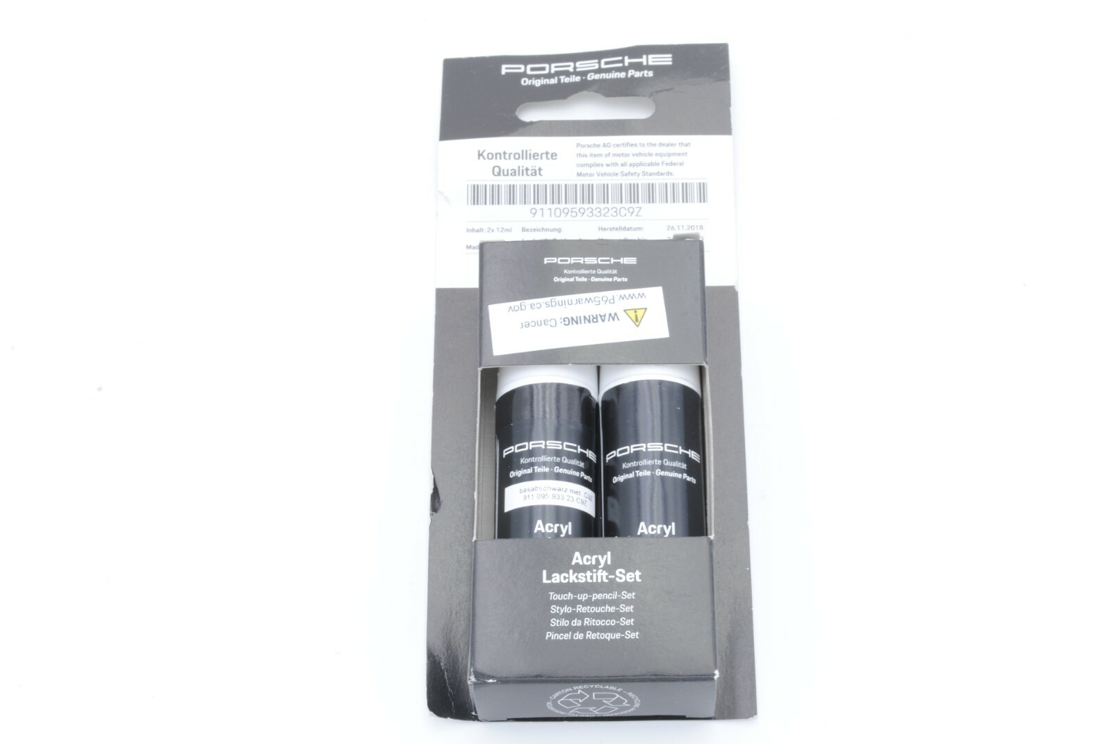 New Genuine Porsche Touch up Paint Bassalt Black Metallic Paint Code C9Z