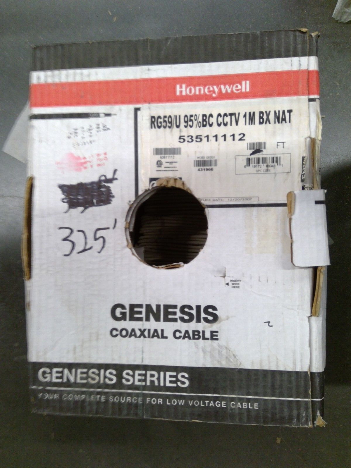 Honeywell RG59/U 20AWG CCTV CL2P Cable, 325ft **Free Shipping**