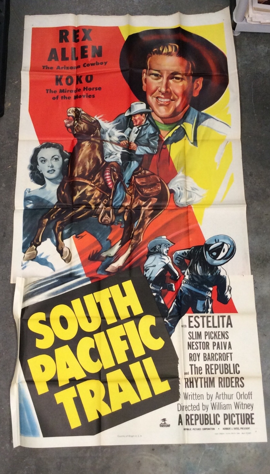 1954 Republic films "South Pacific Trail" 3-sheet Poster Rex Allen Western
