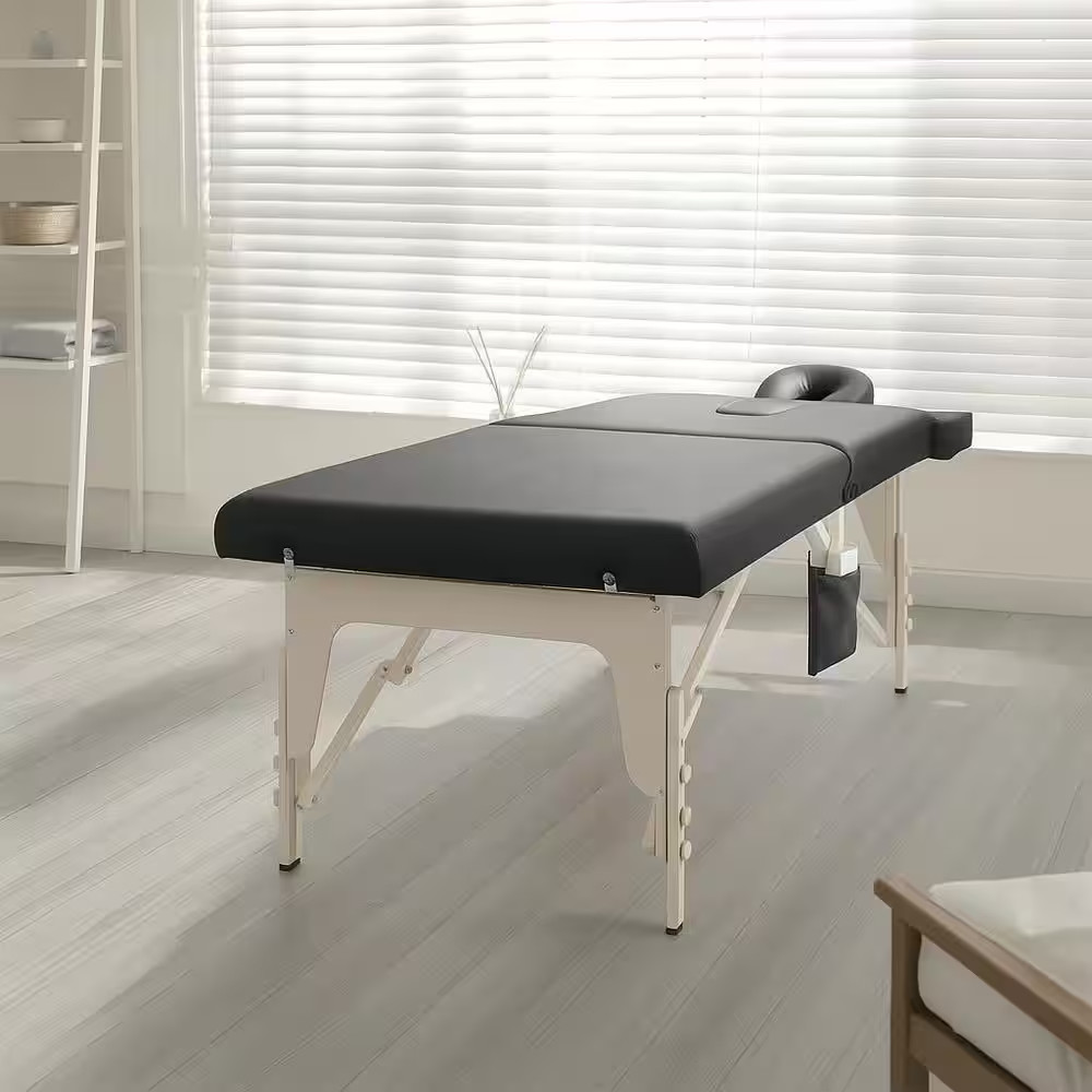 84 In. Black Premium Memory Foam Massage Table with Foldable Legs