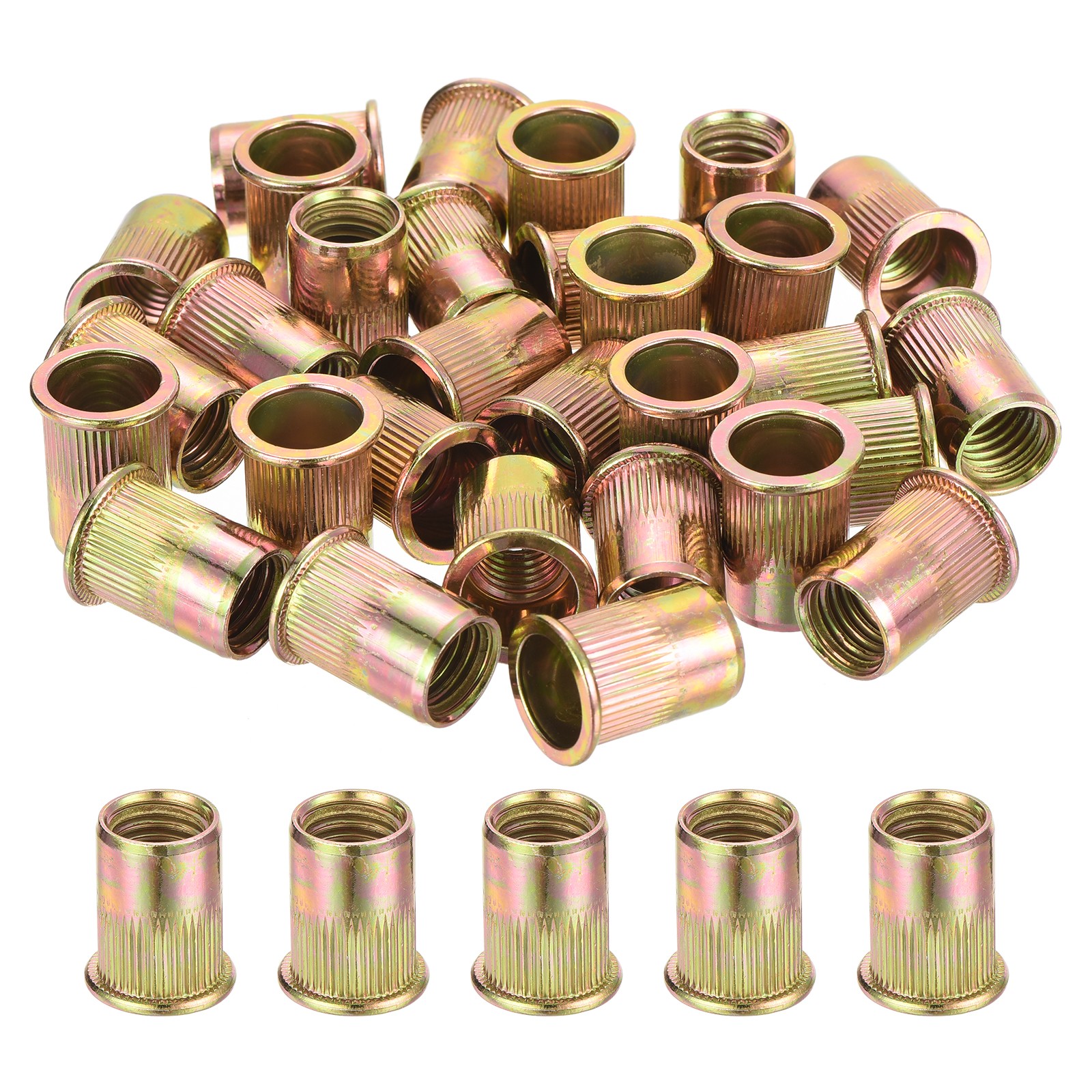 100Pcs Rivet Nuts Flat Head, M12 Carbon Steel Thread Zinc Plated Finish
