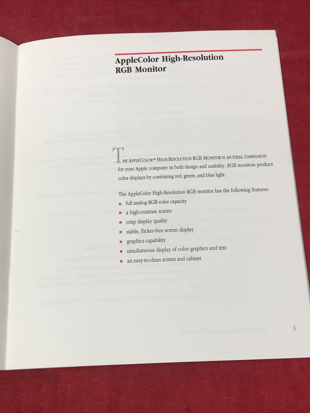 1989 Apple Macintosh AppleColor High Resolution RGB Monitor Owner’s Guide Manual