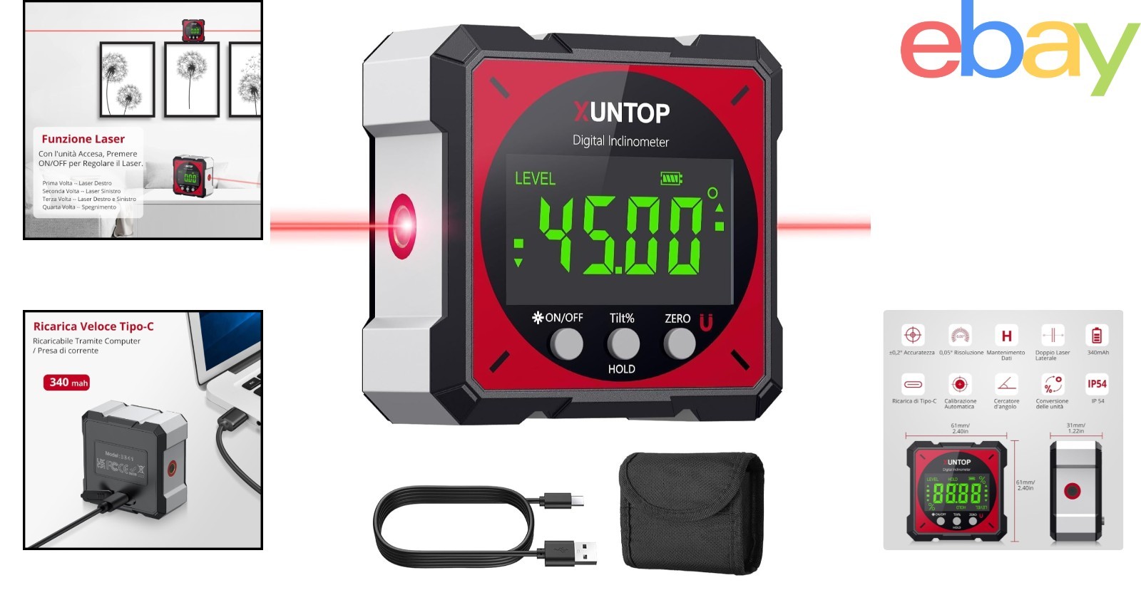 Inclinometer Level with USB Charging and Magnetic Angle Finder for DIY Projects