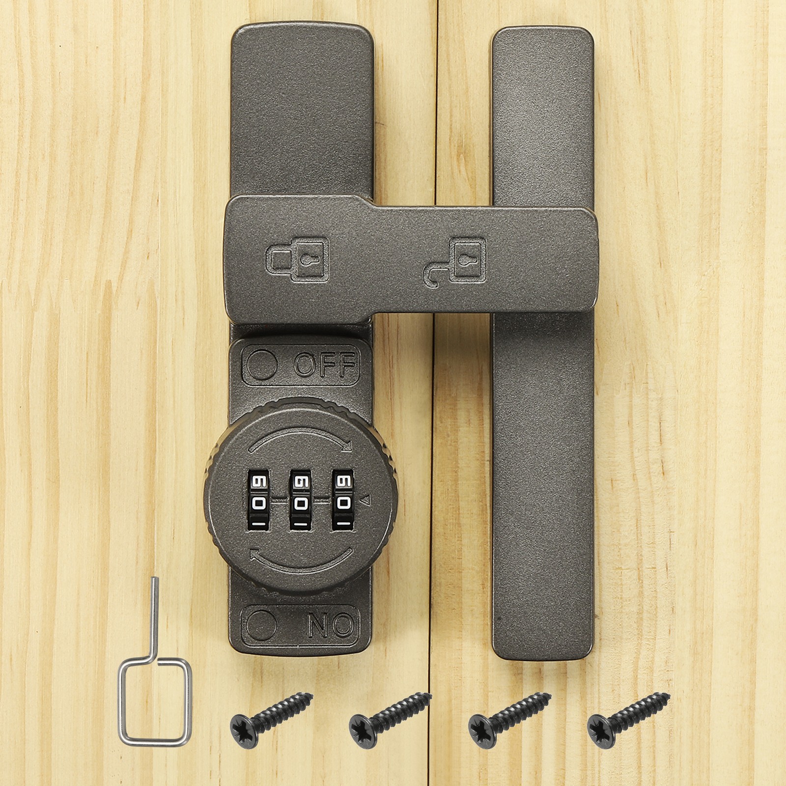 180 Degree Barn Door Lock Flip Sliding 3 Digit Password Lock, Gray