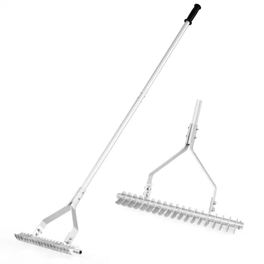 70 In. Aluminum Lawn Loosening Soil Rake with Long Handle and 19 Curved Tines