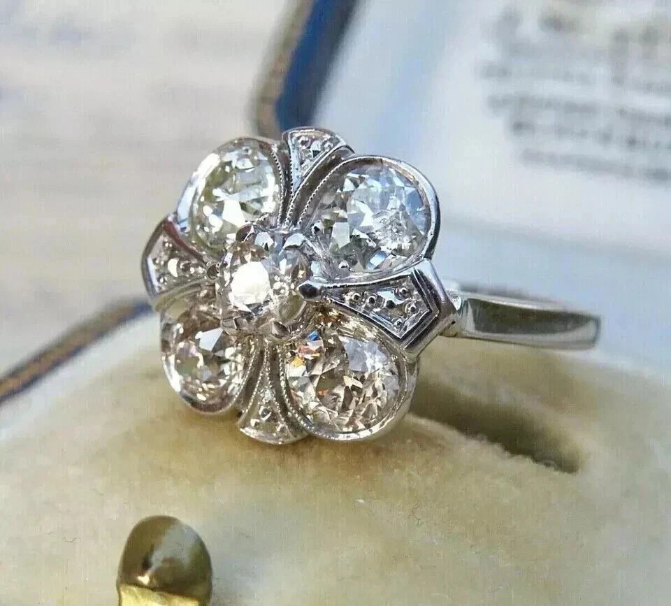 Art Deco Style Lab-Created Diamond Beautiful Wedding Gift Ring 14K White silver