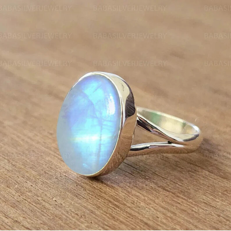 Moonstone 925 Sterling Silver Band& Statement Ring Handmade Ring All size-b-09